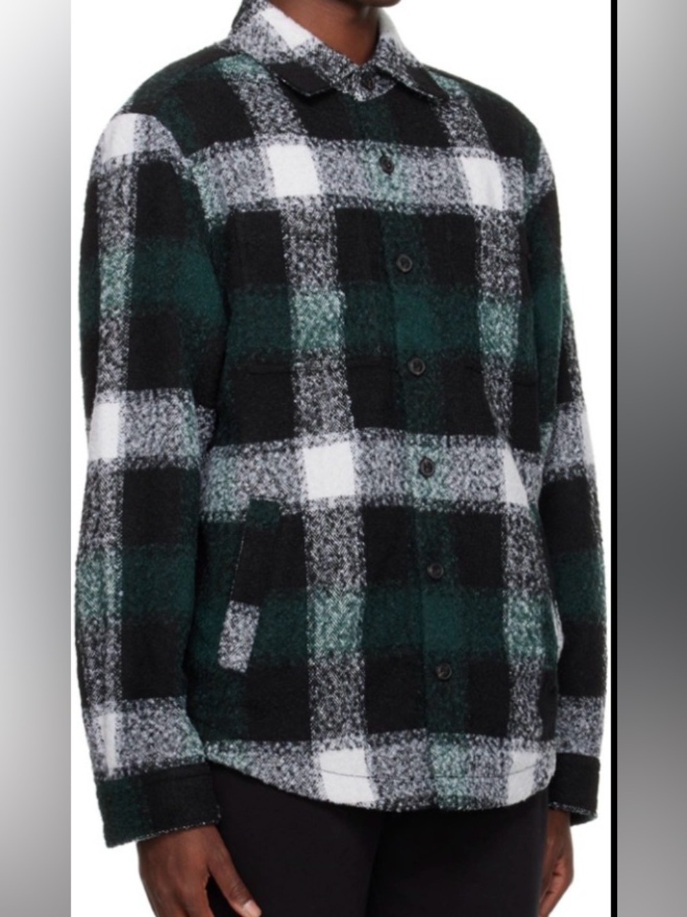 HUGO Boss Plaid Bouclé Shirt Jacket XXL Green Black Wool Blend Overshirt Lined